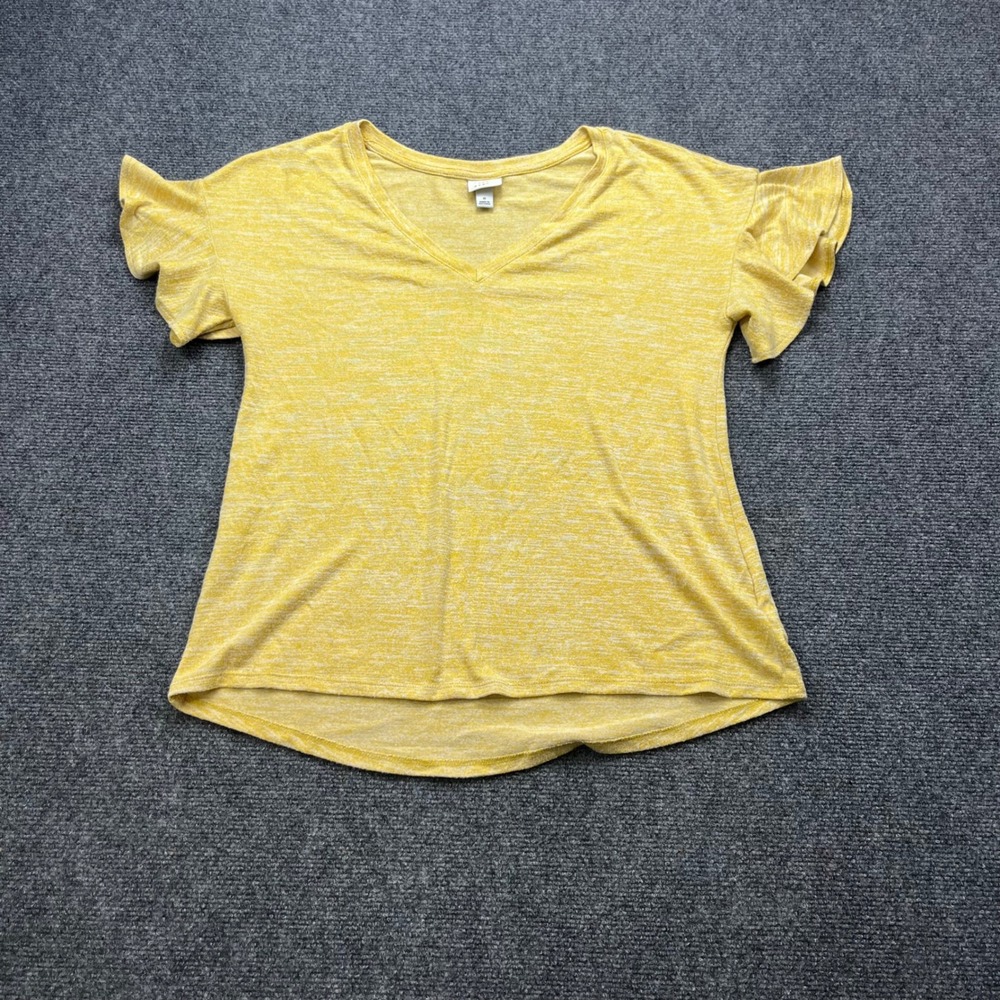 A‎ New Day Ruffle Sleeve V-Neck Heathered Yellow Knit Top